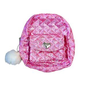 The Childrens Place Mini Backpack Girls Pink Sequin PomPom Adjustable/Top Handle